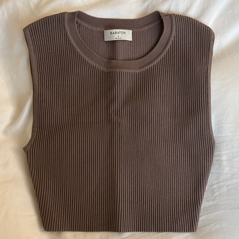 Babaton Chocolate/Mauve Ribbed Muscle Tee